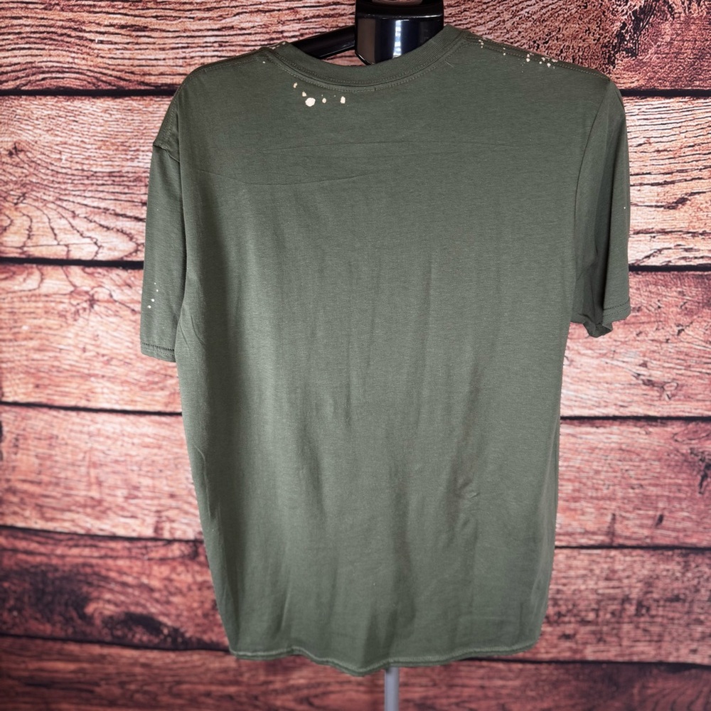 Gildan Save the Small‎ Towns Graphic T-Shirt Green Bleach Splatter Mens Large - Picture 4 of 12